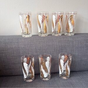 MCM vintage Lex Kuznak Set of 7 Feather Design cocktail tumbler about 10 oz rare